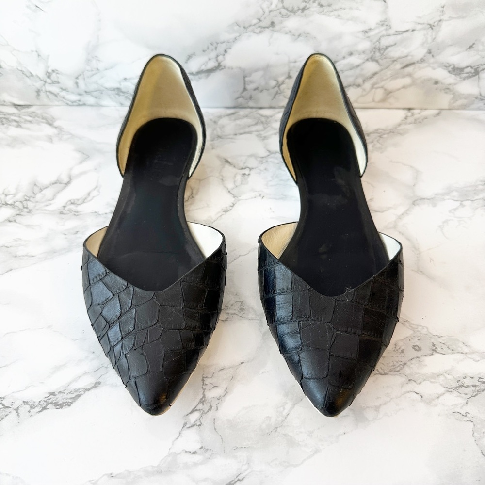VINCE Black Alligator Print Leather Pointy Toe Flats Size 6.5